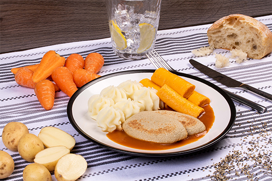 Veal & Carrot Timbales with Red Wine Sauce and Mashed Potato